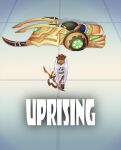  1boy akira_(manga) akira_movie_poster angel angel_wings bow_(weapon) brown_hair commentary english_commentary exo_tank_(kid_icarus) highres holding holding_bow_(weapon) holding_weapon kid_icarus kid_icarus_uprising ladymaggie laurel_crown male_focus palutena_bow_(kid_icarus) pit_(kid_icarus) poster_parody signature solo standing weapon wings 