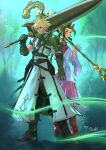  aerith_gainsborough aerith_gainsborough_(floral_gown) armor artist_name back-to-back black_boots black_gloves black_pants black_shirt blonde_hair blue_eyes boots braid braided_ponytail breasts brown_hair capelet closed_mouth cloud_strife cloud_strife_(saber_style) coat commentary commission couple detached_sleeves dress english_commentary final_fantasy final_fantasy_vii final_fantasy_vii:_ever_crisis flower forest full_body gloves glowing_armor greatsword green_eyes hair_between_eyes hetero highres holding holding_hands holding_staff holding_sword holding_weapon interlocked_fingers lifestream long_coat medium_breasts mochi_mangaka nature official_alternate_costume outdoors over_shoulder pants parted_bangs pauldrons pink_boots pink_capelet pink_skirt popped_collar ribbed_shirt shirt short_hair shoulder_armor sidelocks single_pauldron skirt sleeveless sleeveless_coat smile spiked_hair staff suspenders sword sword_over_shoulder weapon weapon_over_shoulder white_coat white_dress white_flower wide_sleeves 