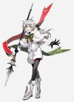  ahoge bell black_gloves black_legwear blonde_hair boots capelet fate/grand_order fate_(series) flag full_body fur_trim genderswap genderswap_(ftm) gloves grey_background hair_ribbon headpiece jeanne_d'arc_(fate)_(all) jeanne_d'arc_alter_santa_lily looking_at_viewer male_focus newo_(shinra-p) pantyhose ribbon simple_background solo yellow_eyes 