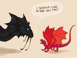  ! 2015 angry annicron annoyed blue_sclera dragon duo feral frill frown full-length_portrait headshot_portrait iskierka looking_at_another open_mouth portrait quadruped scalie shadow simple_background size_difference speech_bubble spikes temeraire temeraire_(series) text tongue tongue_out 