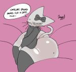  2026 anthro artist_name bed big_butt black_bow black_clothing black_legwear black_nose black_stockings black_sweater black_thigh_highs black_topwear black_turtleneck blush bodily_fluids bottom_heavy bow_on_head bubble_butt butt clothed clothing curvy_figure date dialogue domestic_cat embarrassed english_text eyelashes felid feline felis femboy fur furniture huge_butt huge_thighs humanoid_hands legwear looking_at_viewer male mammal mole_on_butt no_underwear on_bed one_eye_closed pointy_ears prostitution shortstack shortstack_male signature sitting sitting_on_bed solo speech_bubble stockings sweat sweater tail talking_to_viewer text thick_thighs thigh_highs tika_(tuggg) topwear tuggg turtleneck voluptuous voluptuous_anthro voluptuous_male whiskers white_body white_fur white_mouth 