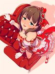  blue_eyes blush breasts brown_hair commentary_request gloves hairband idolmaster idolmaster_cinderella_girls idolmaster_cinderella_girls_starlight_stage jewelry looking_at_viewer medium_breasts motoki_(hisano_motoki) necklace open_mouth ribbon sakuma_mayu short_hair smile solo 
