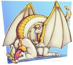 anus balls blonde_mane butt claws dragon erection feral fur gaypornaficionado genitals hi_res kyorg7 looking_at_viewer male mane membrane_(anatomy) membranous_wings multicolored_mane mythological_creature mythological_scalie mythology penis perineum pink_penis presenting presenting_anus presenting_hindquarters presenting_penis puffy_anus purple_eyes scales scalie solo ventral_scales white_body white_fur white_mane wings yellow_anus yellow_body yellow_claws yellow_fur yellow_scales