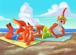  2017 anthro beach canine clothed clothing disney fox fur hat lagomorph male mammal nick_wilde nippy13 robin_hood robin_hood_(disney) seaside summer swimsuit topless zootopia 