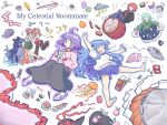  >_< +++ 1up 6+girls ahoge alternate_costume animal_slippers animalization bag banknote barefoot black_hat black_jacket black_skirt blue_bow blue_hair blue_shorts bomb_item_(touhou) bow brown_pants cape cardigan cat closed_eyes commentary contemporary controller crossed_legs dress drill_hair drum english_commentary english_text eyewear_on_head fish food fruit fruit_hat_ornament game_console game_controller gap_(touhou) ghost_tail green_hair green_sweater grey_cardigan hair_bow hat hat_bow hat_ornament hat_ribbon high_heels highres hinanawi_tenshi holding holding_bag holding_controller holding_game_controller holding_shoes holding_unworn_clothes horikawa_raiko instrument jacket kaname-ishi leaf_hat_ornament long_hair long_sleeves missing_headwear mob_cap money mononobe_no_futo multiple_girls nagae_iku nagae_iku_(fish) oarfish ofuda ofuda_on_clothes open_cardigan open_clothes open_jacket open_mouth orange_dress oysterfried pants peach peach_hat_ornament pink_sweater plaid_clothes plaid_shirt puff_of_air purple_cape purple_hair red_bow red_eyes ribbon round_eyewear shirt shoes shorts shrimp shrimp_tempura siblings sisters sitting sitting_on_drum skirt slippers smile soga_no_tojiko squeans stuffed_animal stuffed_cat stuffed_toy sunglasses sushi sweater sword_of_hisou taiko_drum tempura toes touhou toyosatomimi_no_miko twin_drills unworn_headwear unworn_shoes very_long_hair white_hat white_shirt yakumo_yukari yorigami_jo'on yorigami_shion 