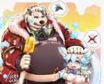 5_fingers absurd_res anthro bear belly belly_peeking_out big_belly black_bottomwear black_clothing black_hair black_pants black_shirt black_topwear blue_hair bottomwear clothed clothing duo facial_hair female fingers food frustrated fur hair hi_res hoodie jack_frost_(tas) lifewonders male mammal natamaru_a obese obese_male open_clothing open_hoodie open_topwear overweight overweight_male pants poking_belly polar_bear popsicle red_clothing red_hoodie red_topwear shirt sideburns snowflake tokyo_afterschool_summoners topwear ursine weight_conscious weight_gain white_body white_fur white_hair