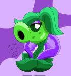 2026 cel_shading clothing colored digital_media_(artwork) echo_pea electronic_arts elemental_creature eyelashes eyeshadow female flora_fauna green_body green_hair green_sclera hair hi_res jibanianguy leaf leaf_hair makeup not_furry peashooter_(pvz) plant plant_hair plants_vs._zombies plants_vs._zombies_3 popcap_games pseudo_hair purple_background purple_clothing purple_eyeshadow purple_topwear shaded signature simple_background siphon_(anatomy) solo three-quarter_view topwear white_eyes