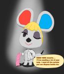 animal_crossing anthro condom condom_packet_strip condom_wrapper female half_naked hi_res laboratory_equipment laboratory_glassware looking_at_viewer mammal mouse murid murine nintendo one_eye_closed petri_(animal_crossing) petri_dish rob-posa rodent scientific_instrument sexual_barrier_device smile smiling_at_viewer solo speech_bubble spotlight text wink winking_at_viewer