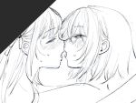  2girls bang_dream! bang_dream!_it's_mygo!!!!! commentary_request greyscale imminent_kiss medium_hair misumi_uika monochrome multiple_girls open_mouth togawa_sakiko tongue tongue_out tpt3p two_side_up yuri 