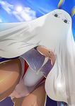  ass_visible_through_thighs cameltoe cloud dark_skin day fate/grand_order fate_(series) from_below konno_naruko nitocris_(fate/grand_order) nitocris_(swimsuit_assassin)_(fate) one-piece_swimsuit sky sun swimsuit wet 