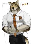 5_fingers anthro black_nose canid canine canis claws clock clothed clothed_anthro clothed_male clothing coyote echo_(series) echo_project facial_scar fingers fur hi_res humanoid_hands male mammal scar tan_body tan_fur tansuooooo the_smoke_room watch william_adler wristwatch