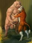  2017 anal anal_penetration animal_genitalia animal_penis anthro balls big_balls bovine carrying cattle ear_tag group group_sex hooves horn human human_on_anthro interspecies larger_male leg_grab male mammal nude penetration penis pig pig_(artist) porcine porcine_penis sex size_difference smaller_male stand_and_carry_position standing tapering_penis threesome tusks 