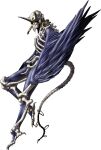  1other beak black_feathers black_skin bone_tail colored_skin demon_(megami_tensei) devil_summoner:_soul_hackers devil_summoner_(series) earrings feathered_wings feathers forehead_jewel gem gurulu_(megami_tensei) highres horns jewelry kazuma_kaneko looking_at_viewer neck_ring no_humans official_art open_mouth red_gem ribs shin_megami_tensei skeleton skull solo spine tail tail_ornament tail_ring talons transparent_background wings 