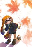  bike_shorts black_shirt black_shorts brown_footwear commentary_request domino_mask full_body grey_legwear gun highres inkling kashu_(hizake) long_hair mask orange_hair outstretched_arms shirt shoes shorts simple_background socks solo splatoon_(series) spread_arms standing tentacle_hair weapon white_background 