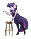 2016 accessory book bottomwear bracelet breasts clothed clothing collared_shirt equid equine female fetlocks footwear friendship_is_magic full-length_portrait fur furniture glistening glistening_eyes hair hasbro hi_res high_heels highlights_(coloring) hoof_hands hooves horn jewelry king-kakapo legwear long_hair mammal multicolored_hair my_little_pony mythological_creature mythological_equine mythology necktie open_mouth pantyhose pattern_bottomwear pattern_clothing pattern_skirt pink_highlights pink_necktie plaid plaid_bottomwear plaid_clothing plaid_skirt portrait purple_body purple_bottomwear purple_clothing purple_eyes purple_footwear purple_fur purple_high_heels purple_highlights purple_skirt shirt shoes short_sleeved_shirt simple_background skirt solo stool topwear twilight_sparkle_(mlp) unguligrade unicorn vest white_background
