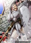  1other 2boys armor cleft_chin company_name facial_hair fire_emblem fire_emblem:_path_of_radiance fire_emblem_cipher hair_slicked_back holding holding_polearm holding_weapon mineri multiple_boys mutton_chops official_art polearm red_armor shield short_hair solo_focus tauroneo_(fire_emblem) weapon 