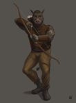  2017 5_fingers anthro armor arrow beard biped black_boots black_footwear boar boots bow_(weapon) bracers brown_bottomwear brown_clothing brown_eyebrows brown_fur brown_hair brown_pants brown_topwear clothed clothing digital_media_(artwork) eyebrows facial_hair footwear front_view full-length_portrait fully_clothed fur green_eyes hair hi_res holding_object holding_weapon humanoid_hands looking_at_viewer male mammal pants pink_nose porcine portrait quiver ranged_weapon rov short_hair signature solo standing tail_tuft tattoo teeth tuft tusks weapon 