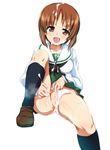  1girl blush brown_eyes brown_hair girls_und_panzer nishizumi_miho ouhashi panties pink_panties pussy spread_legs upskirt 