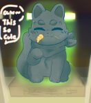 absurd_res ambiguous_gender asian_mythology aura blush canid canine eyes_closed fabulous_beasts felid female fenz_(studio) feral fox fu_kawa fur fur_markings fuzai_(fabulous_beasts) hi_res looking_at_viewer mammal markings mythology paws sculpture simple_background smile solo statue tail text