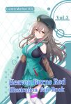  1girl absurdres aqua_jacket aqua_skirt bare_shoulders black_cape black_hat braid breasts brown_hair brown_sleeves cape closed_mouth collared_shirt comiket_103 commentary_request copyright_name cover cover_page cowboy_shot doujin_cover eyes_visible_through_hair floating_hair hair_between_eyes half_up_braid hand_up hat heaven_burns_red highres index_finger_raised jacket kosyou21057 large_breasts long_hair long_sleeves looking_at_viewer military_hat miniskirt neck_ribbon ooshima_ichiko pleated_skirt red_ribbon ribbon shirt shoulder_cutou simple_background skirt sleeveless sleeveless_shirt smile solo thighhighs white_background white_shirt white_thighhighs yellow_eyes zettai_ryouiki zoom_layer 