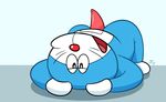  blue_fur cat doraemon doraemon_(character) erection feline fur josephtl lying male mammal on_back open_mouth penis red_nose simple_background smile solo tapering_penis tongue whiskers white_fur 