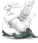 anthro black_body blue_eyes clothed clothing diaper drain_scat duo female fur generation_5_pokemon hi_res legendary_pokemon looking_at_another looking_at_partner looking_back looking_back_at_another looking_back_at_partner looking_forward lying male male/female nintendo pokemon pokemon_(species) red_eyes reshiram simple_background sitting sitting_on_another wearing_diaper white_background white_body white_fur zekrom