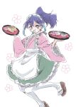  1girl blue_hair dango food green_eyes highres japanese_clothes kimono multicolored_hair okobo platform_sandals purple_hair risacan6627 sandals serena_(yu-gi-oh!) wagashi yu-gi-oh! yu-gi-oh!_arc-v 