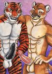  2017 abs anatomically_correct anatomically_correct_penis animal_genitalia animal_penis anthro balls barbed_penis biceps biped black_eyebrows black_eyes black_fur black_markings black_penis black_stripes brown_fur brown_tail colored_pencil_(artwork) cougar duo eyebrows feline feline_penis front_view fur gradient_background grey_nose grin hand_on_hip looking_at_viewer male mammal markings multicolored_fur muscular muscular_male nipples nude orange_fur orange_sclera pecs penis pink_nipples pink_nose pink_penis serratus sheath signature simple_background smile snout standing striped_fur stripes tan_balls tan_fur tan_sclera teeth tiger traditional_media_(artwork) two_tone_fur whiskers white_balls white_fur wingedwolf 