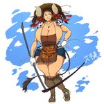  animal_humanoid apron big_breasts boots bovine breasts brown_hair cattle cleavage clothed clothing cow_humanoid cow_print denim denim_shorts female footwear gloves hair hand_on_hip hat hataraki_ari hoe holding_object horn horn_ribbon huge_breasts humanoid jewelry mammal necklace pigtails shirt short_hair shorts smile solo sukimi_(hataraki) tail_tuft tuft voluptuous wide_hips yellow_eyes 