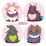  astalos circle commentary_request creature creature_focus fusion gammoth glavenus highres horns ikuchi_osutega lop_rabbit mizutsune monster_hunter_(series) monster_hunter_x multicolored_fur neck_fur no_humans open_mouth rabbit simple_background spikes whiskers 