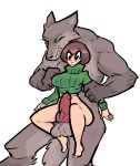  aliasing alpha_channel animal_genitalia animal_penis anthro arm_grab balls big_breasts bottomless breasts brown_fur brown_hair canine canine_penis clothed clothing digitigrade drooling eyes_closed female fur hair human human_on_anthro interspecies jam_(artist) knot larger_anthro larger_male male mammal nude penis saliva sharp_teeth size_difference smaller_female smaller_human sweater teeth turtleneck_sweater were werewolf wide_hips wolf 
