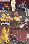 absurd_res accessory angry annoyed anthro armwear bow_accessory bow_ribbon camera canid canine canis clothed clothing comic crossdressing crossdressing_male dakota_(trepidfox) detached_sleeves domestic_dog ducking eeveelution female femboy fight footwear fox fuf gap_teeth generation_1_pokemon generation_2_pokemon generation_6_pokemon genitals grin group hair_accessory hair_bow hair_ribbon hi_res jolteon knot knotted_penis kricket_(trepidfox) legwear male mammal nintendo pawpads penis pixel_(trepidfox) plant plant_pot pokemon pokemon_(species) pose potted_plant retractable_penis ribbons shocked smile smug smug_expression smug_face smug_grin socks stirrup_legwear stirrup_socks stockings surprised sylveon taking_picture teeth throwing throwing_object tooth_gap trash umbreon vulva
