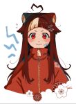  1girl ahoge arched_bangs blush brown_hair floral_print hair_intakes heart heart_ahoge highres indie_virtual_youtuber jacket long_hair looking_at_viewer mole mole_under_eye momote momote_(vtuber) multicolored_hair orange_jacket red_eyes skunk_ears skunk_girl turtleneck turtleneck_jacket two-tone_hair virtual_youtuber white_background white_hair zipper zipper_pull_tab 