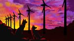  16:9 ambiguous_gender anthro canine day detailed_background digital_media_(artwork) duo mammal outside reedflower sunset wind_farm wolf 
