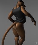  3d_(artwork) anthro athletic bottomless brown_eyes brown_fur claws clothed clothing digital_media_(artwork) digitigrade feline female fur lion mammal partially_clothed shirt simple_background solo tank_top thirteeenth 