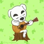  2017 3_fingers 3_toes acoustic_guitar ambiguous_gender animal_crossing animated anthro biped black_nose blinking canine dog eyes_closed front_view frown full-length_portrait green_background guitar head_tilt hindpaw holding_musical_instrument holding_object k.k._slider leaf looking_away loop mammal musical_instrument nintendo nude pattern_background paws playing_guitar playing_music portrait raybee semi-anthro signature simple_background sitting solo toes toony tree tree_stump video_games white_body 