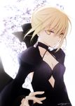  2016 artoria_pendragon_(all) black_ribbon blonde_hair breasts cleavage collarbone dated fate/hollow_ataraxia fate_(series) hair_between_eyes hair_ribbon medium_breasts ribbon saber_alter short_hair solo tsukimori_usako upper_body yellow_eyes 