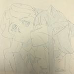  animal_ears cat_ears closed_eyes diana_cavendish highres kagari_atsuko little_witch_academia miyazaki_shiori multiple_girls official_art sketch smelling whiskers yuri 