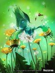  blue_eyes bug company_name copyright_name creature dandelion elemental_(creature) flower force_of_will full_body green green_skin insect ladybug leaf logo no_humans official_art plant solo sparkle 