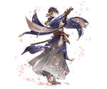  black_gloves cherry_blossoms full_body geta gloves granblue_fantasy hakama japanese_clothes katsugeki/touken_ranbu kimono looking_at_viewer looking_back male_focus mikazuki_munechika minaba_hideo official_art sayagata smile solo sword tabi touken_ranbu transparent_background weapon 