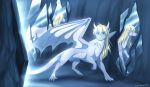  2019 blonde_hair blue_eyes claws digital_media_(artwork) dragon female feral hair membranous_wings scalie solo standing western_dragon wings wrappedvi 