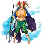  animal_humanoid barefoot big_breasts bikini bikini_top blonde_hair bovine breasts cattle cleavage clothed clothing cow_humanoid female green_eyes hair hataraki_ari holding_object holding_weapon horn huge_breasts humanoid jacket jewelry long_hair mammal marine melee_weapon midriff navel necklace paara pants polearm solo_focus swimsuit torn_clothing torn_pants trident weapon 