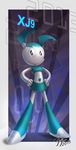  2013 4_fingers android blue_body fernando_faria grey_border hands_on_hips hi_res jenny_wakeman looking_at_viewer machine metallic_body my_life_as_a_teenage_robot nickelodeon not_furry pigtails proud robot signature smile solo standing white_body year 
