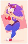  absurd_res anthro big_breasts blush breasts cleavage clothed clothing crossgender female hedgehog hi_res mammal shorts solo sonic_(series) sonic_the_hedgehog stunnerpony 