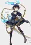  :| alice_(sinoalice) belt black_dress black_footwear black_gloves black_hair black_legwear breasts character_name choker closed_mouth commentary_request dated dress elbow_gloves eyebrows_visible_through_hair frilled_dress frills gloves grey_background hairband halterneck highres huge_weapon looking_at_viewer magic medium_breasts red_eyes sako_(user_ndpz5754) shoes short_hair signature simple_background sinoalice solo standing thighhighs v-shaped_eyebrows weapon 