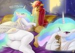  2017 absurd_res animal_genitalia animal_penis anthro anthrofied balls blush butt clothing dialogue english_text equine equine_penis fan_character feathered_wings feathers female firelander friendship_is_magic hair hi_res horn inside licking looking_at_viewer male male/female mammal my_little_pony one_eye_closed oral penis penis_lick princess_celestia_(mlp) pussy sex smile text the-minuscule-task tongue tongue_out unicorn white_feathers winged_unicorn wings 