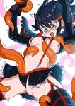 angry areola_slip areolae ass_visible_through_thighs black_hair blue_eyes breasts cleavage kill_la_kill matoi_ryuuko medium_breasts multicolored_hair navel open_mouth revealing_clothes senketsu slime solo spread_legs stomach suspenders symbol-shaped_pupils tentacles tentacles_under_clothes thighhighs trembling two-tone_hair typo_(requiemdusk) underboob 