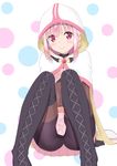  absurdres arm_support bangs bike_shorts black_gloves bodystocking boots cloak covered_navel gem gloves highres hood hood_up hooded_cloak long_hair looking_at_viewer magia_record:_mahou_shoujo_madoka_magica_gaiden magical_girl mahou_shoujo_madoka_magica miniskirt pink_eyes pink_hair pink_skirt pleated_skirt sitting skirt smile solo tamaki_iroha yuu_(yu1104o) 