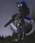  2019 blue_eyes blue_fur cltohed detailed_background digital_media_(artwork) fur male sergal sniper solo standing tales_foxdale 