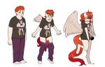  2018 anthro barefoot blackshirtboy blush bottomless breast_growth breasts clothed clothing equine female gender_transformation hair holding_breast human human_to_anthro male mammal mtf_transformation my_little_pony pants pegasus red_hair sequence shirt smile solo standing tail_growth transformation wings 